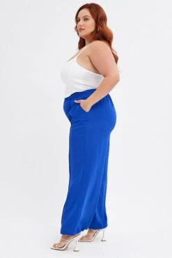 Blue Wideleg Pants Seam Front Elastic Waist Crepe -You And All Fashion Store cbt31916 36a cobalt 4