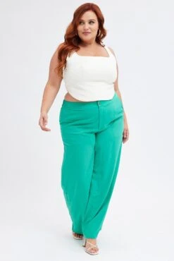 Green Wide Leg Pants Suiting High Waist -You And All Fashion Store cbt31920 36a jade 3