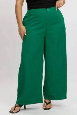 Green Tailored Wide Leg Pant Elastic Back Waistband -You And All Fashion Store cbt31920 47ab green 3