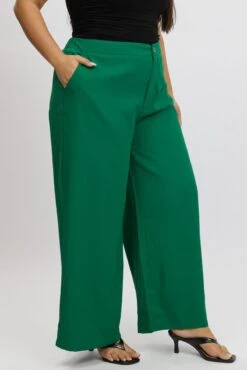 Green Tailored Wide Leg Pant Elastic Back Waistband -You And All Fashion Store cbt31920 47ab green 4
