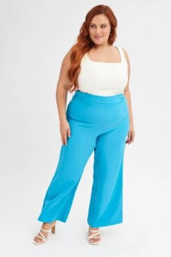 Blue Wideleg Pants High Waist