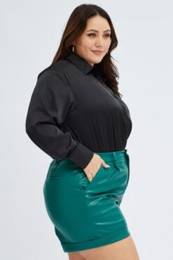 Green Cuffed Shorts Faux Leather Elastic Back -You And All Fashion Store cbt31938 47ab hunter 4