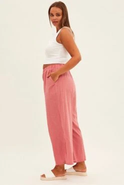Pink Wideleg Pants Cotton Elastic Waist Relaxed Fit -You And All Fashion Store cbt32025 33ab rose 4