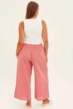 Pink Wideleg Pants Cotton Elastic Waist Relaxed Fit -You And All Fashion Store cbt32025 33ab rose 5