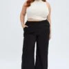 Black Wide Leg Pants Elastic Waist