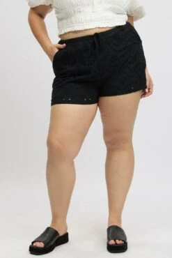 Black Eyelet Lace Drawstring Shorts -You And All Fashion Store cbt32491x 35ab black 3