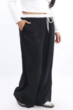 Black Contrast Waistband Wide Leg Pants -You And All Fashion Store cbt32542 125ab black 3