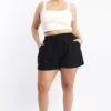 Black Cotton Curve Hem Shorts