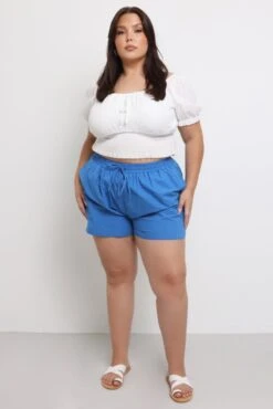 Blue Cotton Curve Hem Shorts
