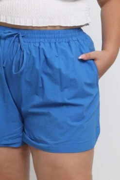 Blue Cotton Curve Hem Shorts -You And All Fashion Store cbt32580 35a blue 5