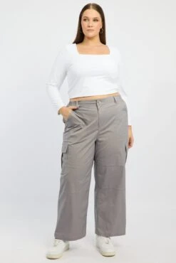Grey Cargo Pants High Rise