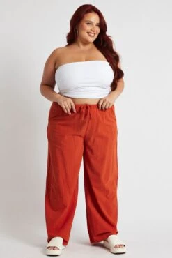 Brown Wide Leg Pants High Rise -You And All Fashion Store cbt3563 34pb rust 3