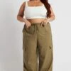 Green Relaxed Cargo Pant Elasticated Waist