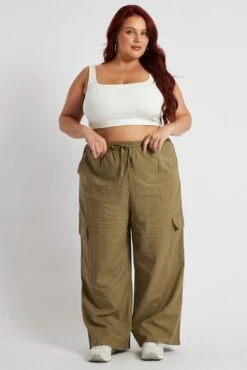 Green Relaxed Cargo Pant Elasticated Waist