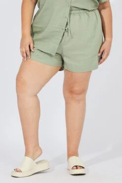 Green Shorts Mid Rise Linen Blend -You And All Fashion Store cbt3630 47p khaki 3