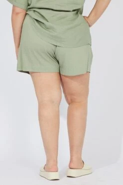 Green Shorts Mid Rise Linen Blend -You And All Fashion Store cbt3630 47p khaki 5