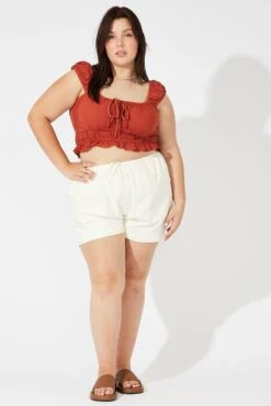 White Shorts Mid Rise Linen Blend -You And All Fashion Store cbt3630 47pb white 3