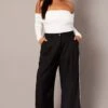 Black Wide Leg Pants Side Stripe