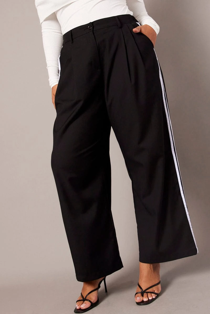 Black Wide Leg Pants Side Stripe 2 Black Wide Leg Pants Side Stripe - Image 2