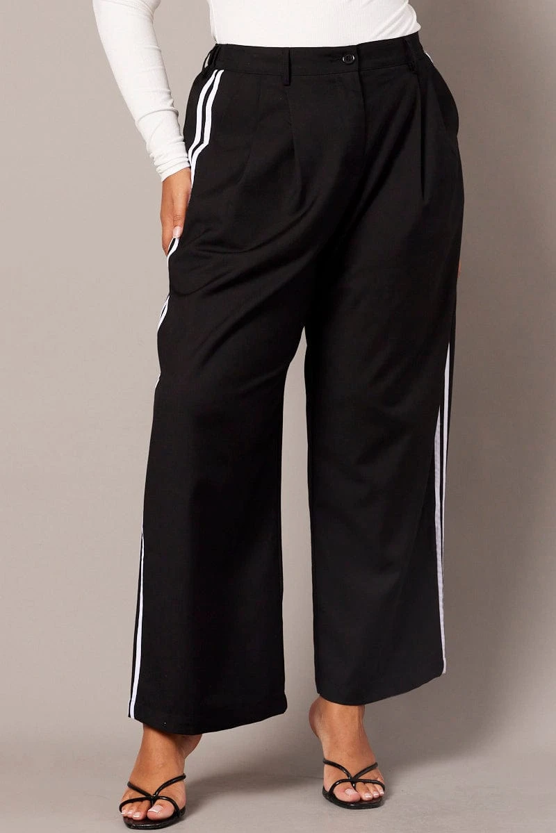 Black Wide Leg Pants Side Stripe 3 Black Wide Leg Pants Side Stripe - Image 3