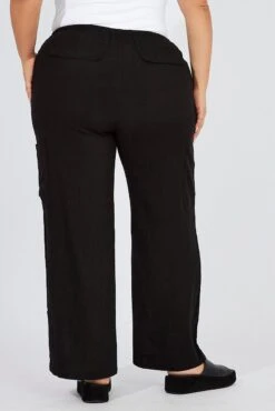 Black Wide Leg Pants Mid Rise Linen Blend -You And All Fashion Store cbt3673 47pb black 5