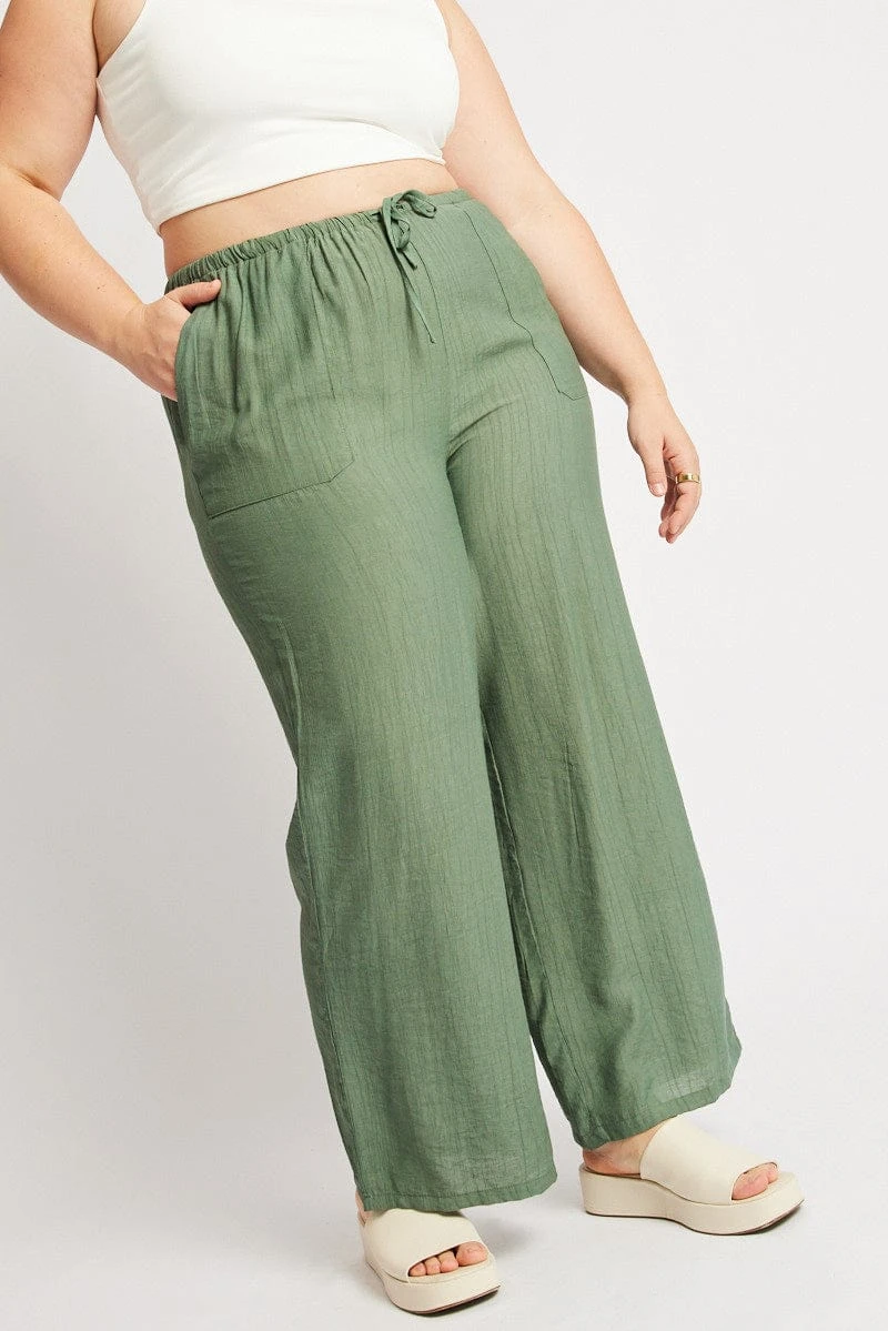 Green Drawstring Waist Wide Leg Textured Pants 1 Green Drawstring Waist Wide Leg Textured Pants