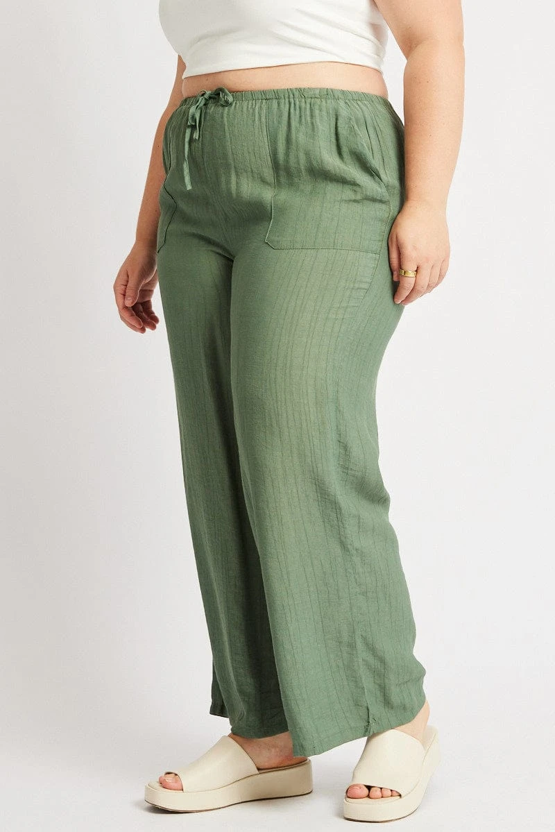 Green Drawstring Waist Wide Leg Textured Pants 4 Green Drawstring Waist Wide Leg Textured Pants - Image 4