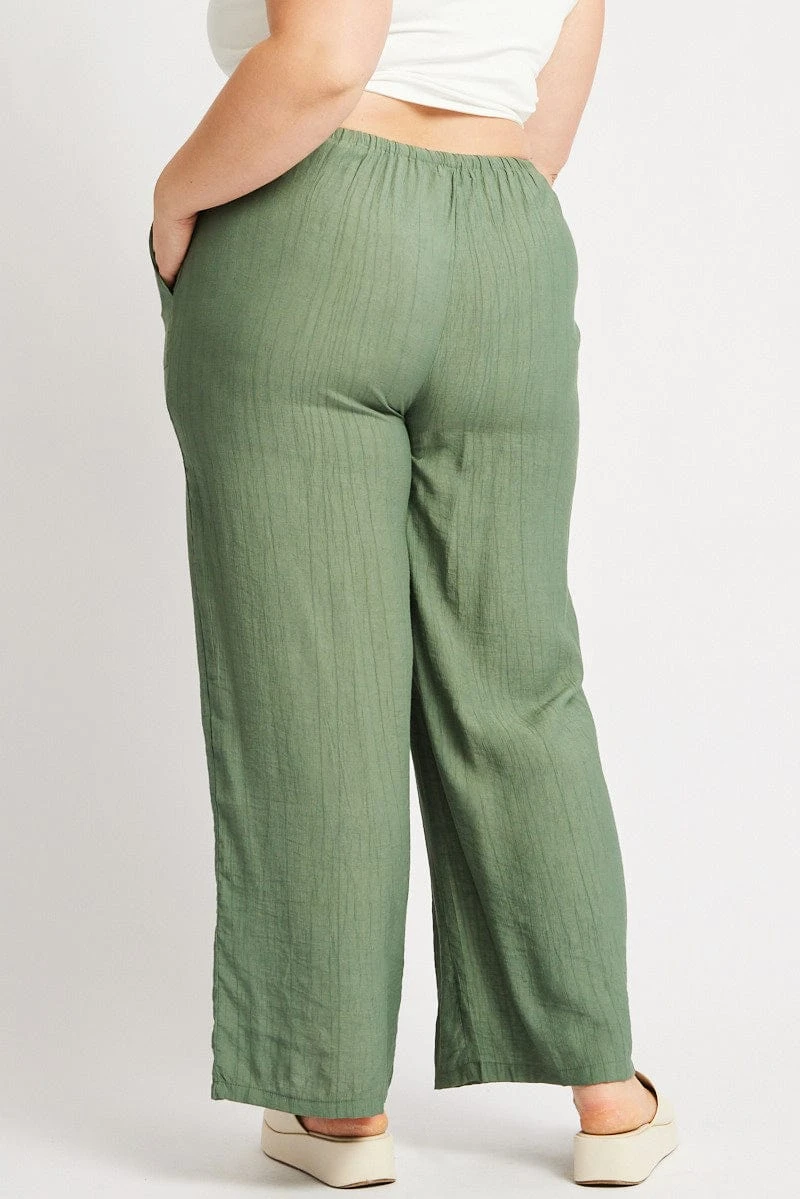 Green Drawstring Waist Wide Leg Textured Pants 5 Green Drawstring Waist Wide Leg Textured Pants - Image 5