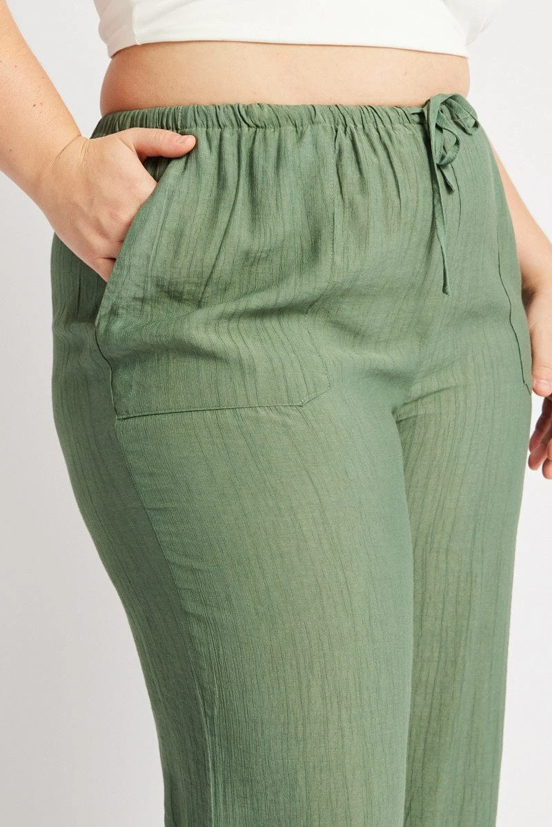 Green Drawstring Waist Wide Leg Textured Pants 6 Green Drawstring Waist Wide Leg Textured Pants - Image 6