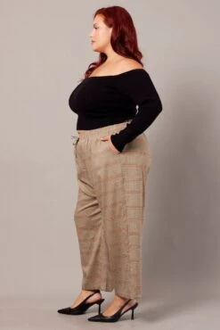 Beige Check Tapered Pants Elasticated Waist Cropped 9 Beige Check Tapered Pants Elasticated Waist Cropped -You And All Fashion Store cbt3792 10pb check 4