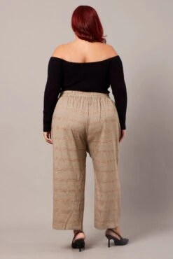 Beige Check Tapered Pants Elasticated Waist Cropped 10 Beige Check Tapered Pants Elasticated Waist Cropped -You And All Fashion Store cbt3792 10pb check 5