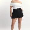 Black Belted Linen Blend Shorts