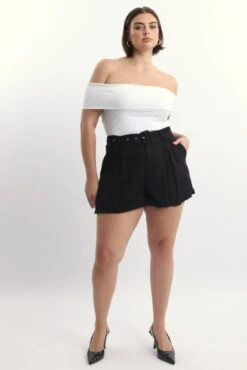 Black Belted Linen Blend Shorts