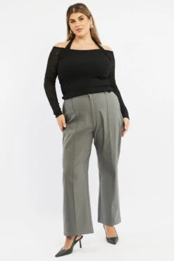 Grey Slim Leg Pants High Rise