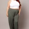 Green Wide Leg Pants Elasticated Waist