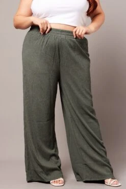 Green Wide Leg Pants Elasticated Waist -You And All Fashion Store cbt3876x 47p khaki 3
