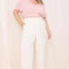 Beige High Rise Wide Leg Tailored Pants