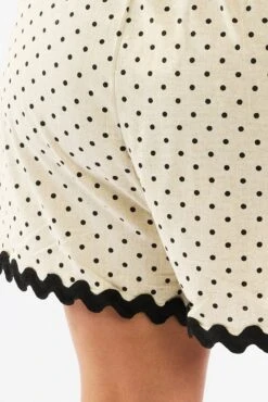 Beige Polka Dot Elastic Waist Linen Blend Ric Rac Trim Shorts -You And All Fashion Store cbt3965ax 47a polka dot 6