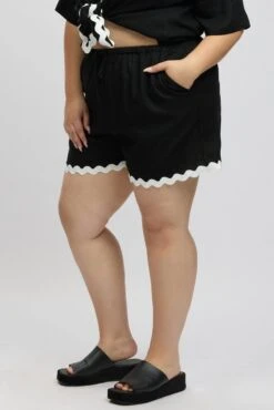 Black Ric Rac Trim Linen Blend Shorts -You And All Fashion Store cbt3965x 47ab black 4