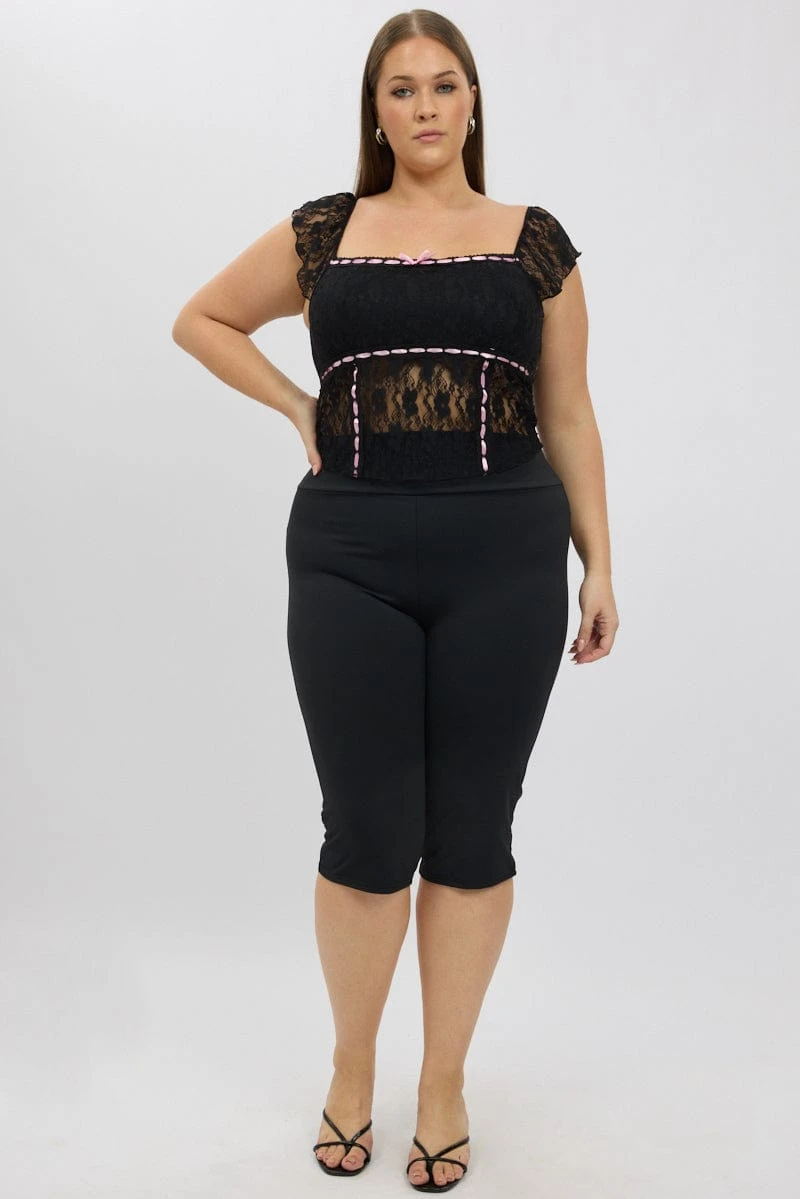 Black Stretch Capri Leggings 2 Black Stretch Capri Leggings - Image 2