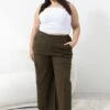 Green Cotton Blend Elastic Waist Wide Leg Cargo Pants