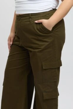 Green Cotton Blend Elastic Waist Wide Leg Cargo Pants -You And All Fashion Store cbt4005 84a khaki 6