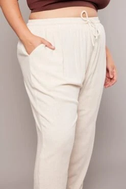 Beige Tapered Pants Elasticated Waist Cropped -You And All Fashion Store cbt4008 10pb oatmeal 3
