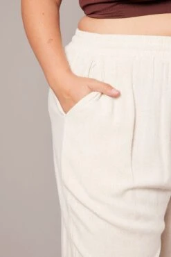 Beige Tapered Pants Elasticated Waist Cropped -You And All Fashion Store cbt4008 10pb oatmeal 6