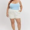 White Crochet-Look Knit Elastic Waist Shorts