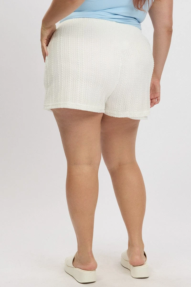 White Crochet-Look Knit Elastic Waist Shorts 5 White Crochet-Look Knit Elastic Waist Shorts - Image 5
