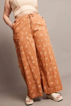 Brown Abstract Wide Leg Pants High Rise -You And All Fashion Store cbt4064dx 47pb abstract 3