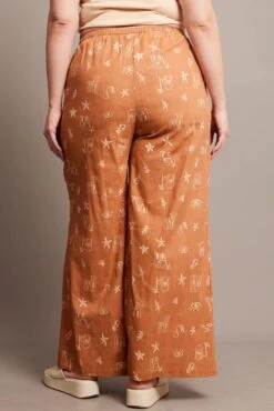 Brown Abstract Wide Leg Pants High Rise -You And All Fashion Store cbt4064dx 47pb abstract 5