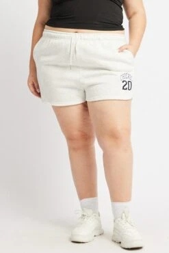 Grey Curve Hem Athletic Embroidered Track Shorts 8 Grey Curve Hem Athletic Embroidered Track Shorts -You And All Fashion Store cbt4073 84a grey marle 3