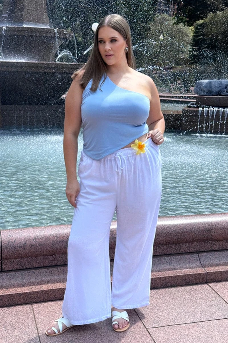 White Elastic Waist Wide Leg Linen Blend Pants 1 White Elastic Waist Wide Leg Linen Blend Pants